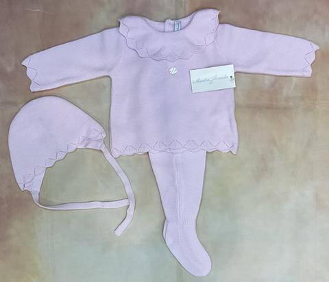 Infant baby girl 100% acrylic 3 piece baby  pink set