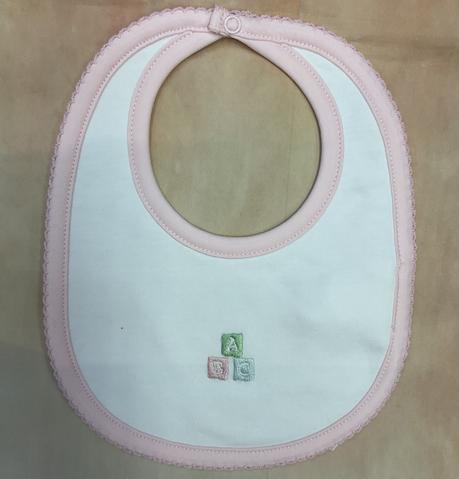 Infant baby girl ABC block white/pink bib