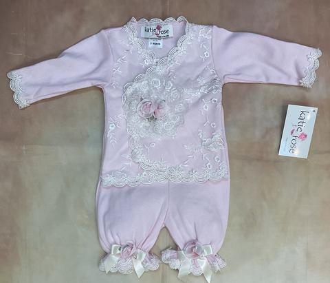 Kimi two piece infant girl pink Layette set