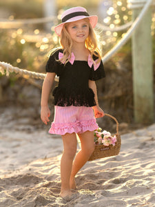 Springtime Best Lace Top And Ruffle Short Set: Pink / 4T/5Y