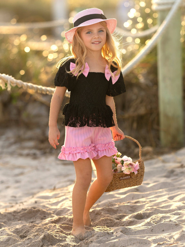 Springtime Best Lace Top And Ruffle Short Set: Pink / 4T/5Y - Nenes Lullaby Boutique Inc