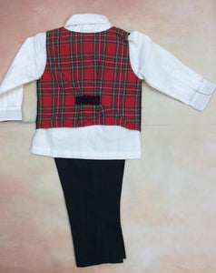 IW800641 Boys 3 piece plaid vest & cream shirt pant set-Nenes Lullaby Boutique Inc-Nenes Lullaby Boutique Inc