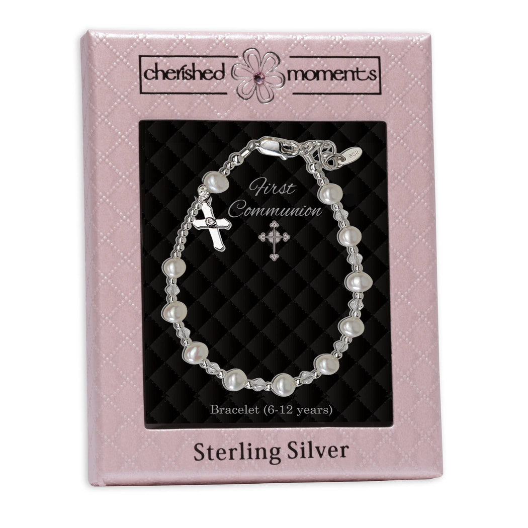 Sterling Silver Girls First Communion Rosary Bracelet Gift