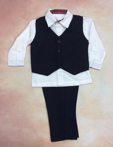 IW800641 Boys 3 piece plaid vest & cream shirt pant set-Nenes Lullaby Boutique Inc-Nenes Lullaby Boutique Inc