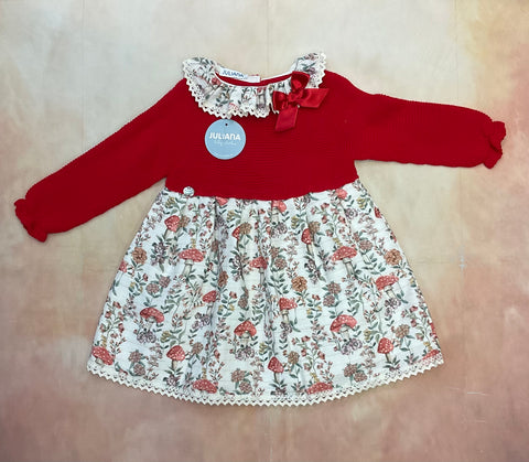 Girls Infant dress knit /woven mix Red J6138