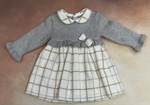 Infant Girl Knit & Check gray, gold, Plaid check dress
