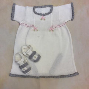 ATK288 infant girl Gray Pink & cream knit dress with matching panty-Private Label-Nenes Lullaby Boutique Inc