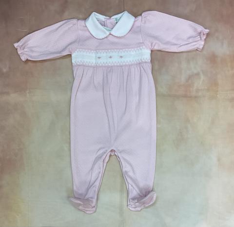 Infant baby girl smocked sweet pink footie