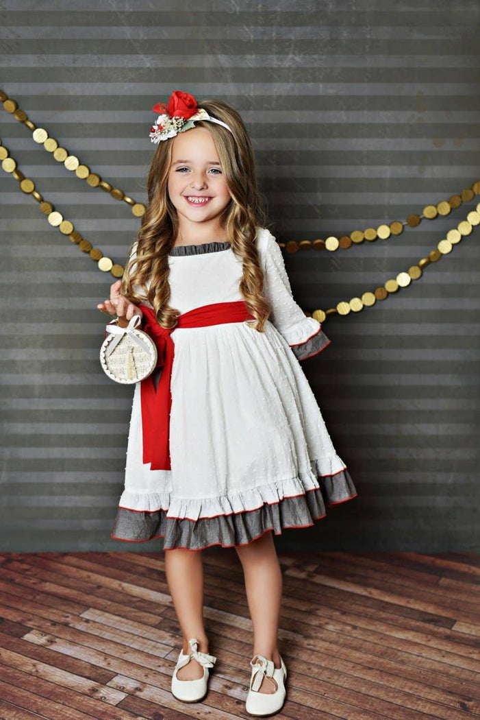 White Gray Holiday Ruffle Dress - Nenes Lullaby Boutique Inc