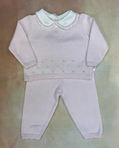 Sarah Louise Pink & White 100% cotton 2 piece knit pant set-Sarah Louise-Nenes Lullaby Boutique Inc
