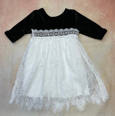 Girls Black Velvet & Ivory Lace Skirt #62311