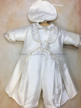 Load image into Gallery viewer, Aldo Silk &amp; gold brocade Boys Christening Suit by Piccolo Bacio Couture-Piccolo Bacio Christening-Nenes Lullaby Boutique Inc