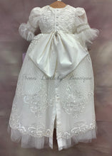 Load image into Gallery viewer, Girls White Metallic re-embroidered lace Christening / Baptism  gown  by Piccolo Bacio Couture