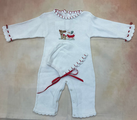 Girls Pima Cotton Holiday infant layette handmade knit ATK263G