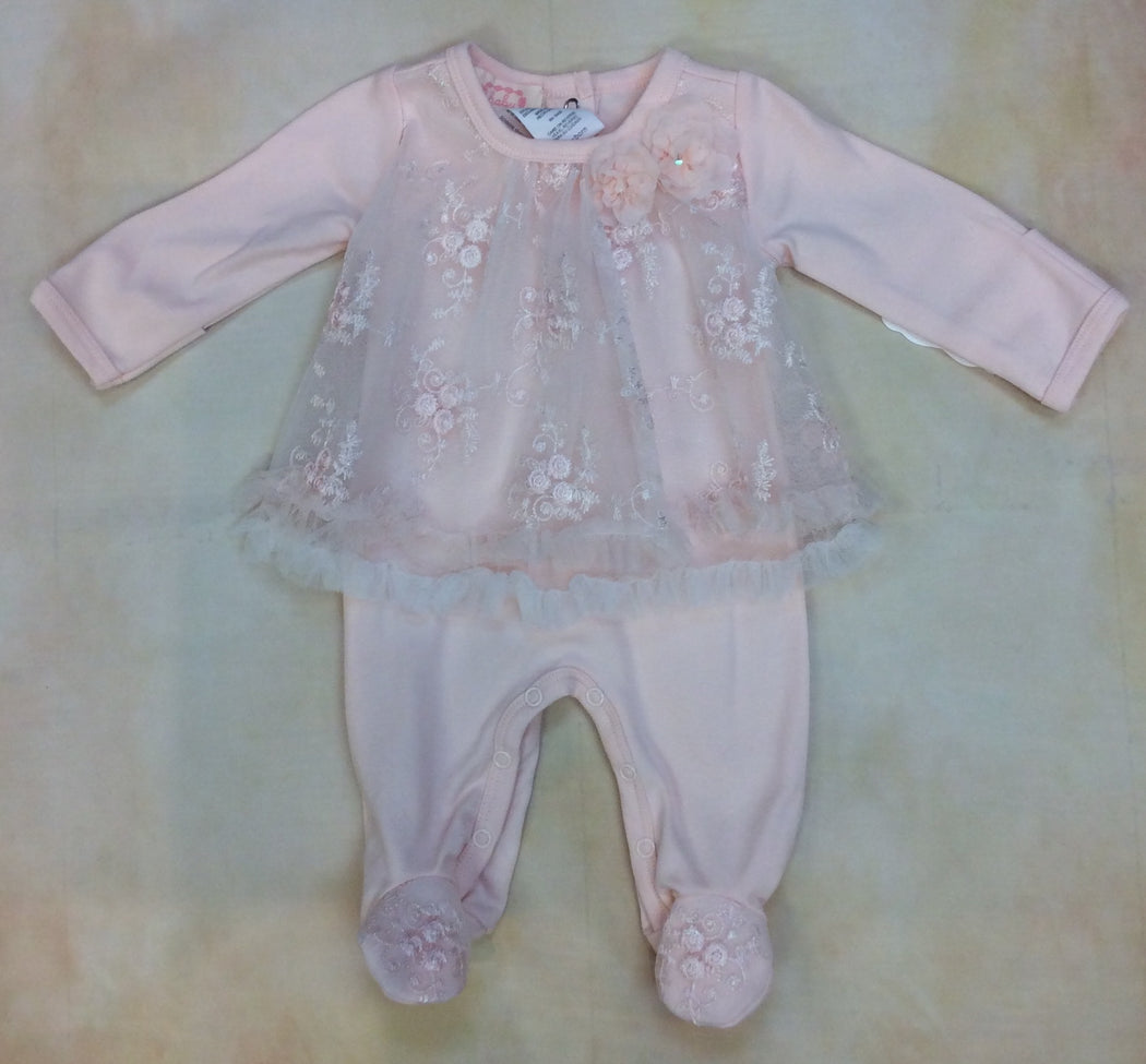 Baby Girl Pima Cotton & Lace Peach Footed layette BCDCHS309PH-Biscotti Inc-Nenes Lullaby Boutique Inc