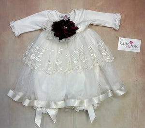 Bella infant girl Holiday lace & mesh bloomer dress/velvet flower