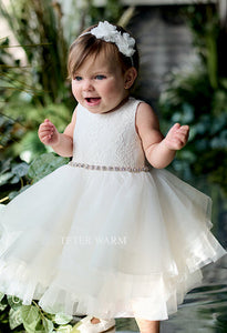 Teter Warm Triple Layer Short Christening Dress with Lace top #BS10