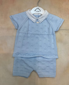 Boy infant two piece sky blue knit set DK135
