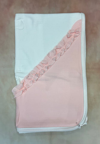 Blush pink & white baby blanket to match baby leyette set BNK3550