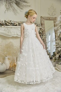 Teter Warm DS21 1st Communion Dress style Full Length 3D all over lace w/rhinestone belt