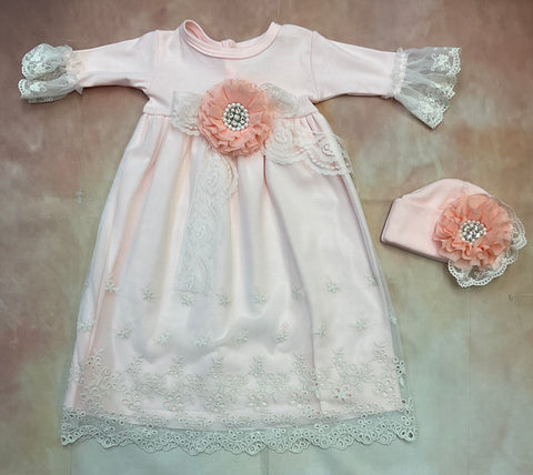 Sweet Angel Gown with matching cap  BSA0102
