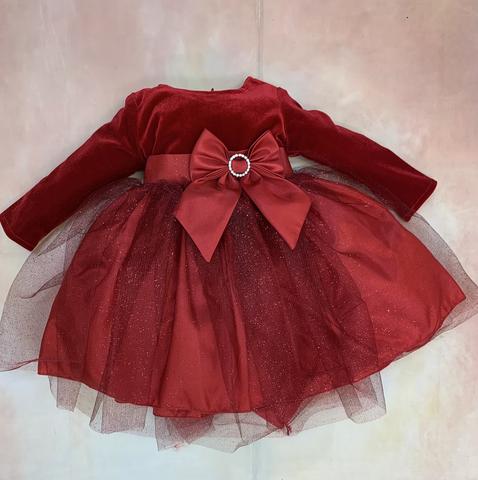 Infant girl Red Stretch velvet & Glitter Tulle Skirt