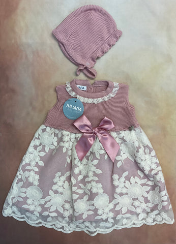 J5120 Knit Woven Infant dresses/ with bonnet