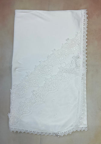 Infant girl blanket with lace overlay & trim diamond white bkn3665