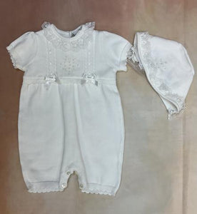 008012 Sarah Louise Diamond White infant 100% cotton Christening Bubble with embroidered flowers & peals lace collar ribbons & Bows-Sarah Louise-Nenes Lullaby Boutique Inc