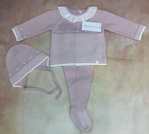 Infant baby girl 100% acrylic 3 piece soft pink set