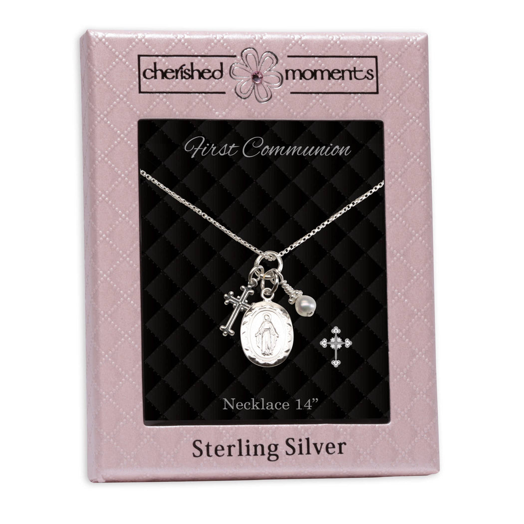 First Communion Miraculous Medal Necklace for Girls & Kids