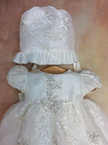 Gentil ChristeningGown made of lace Gown with matching Bonnet-Nenes Lullaby Boutique Inc-Nenes Lullaby Boutique Inc