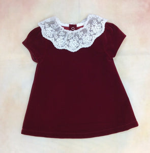 IW31023Bur Girls Christimas Holiday velvet with Lace Collar-Nenes Lullaby Boutique Inc-Nenes Lullaby Boutique Inc