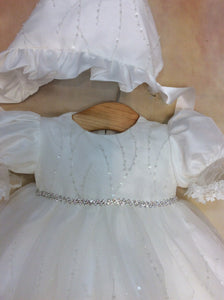 Joie Beautiful re-embroidered sequence Christening Gown With Matching Bonnet-Nenes Lullaby Boutique Inc-Nenes Lullaby Boutique Inc