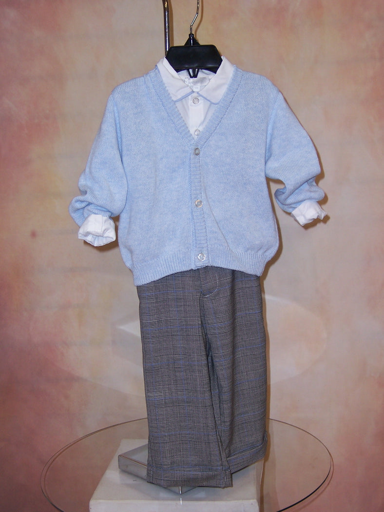 Boys Pastel Check Touser with Matching Shirt & Sweater FA30020080B-Nenes Lullaby Boutique Inc-Nenes Lullaby Boutique Inc