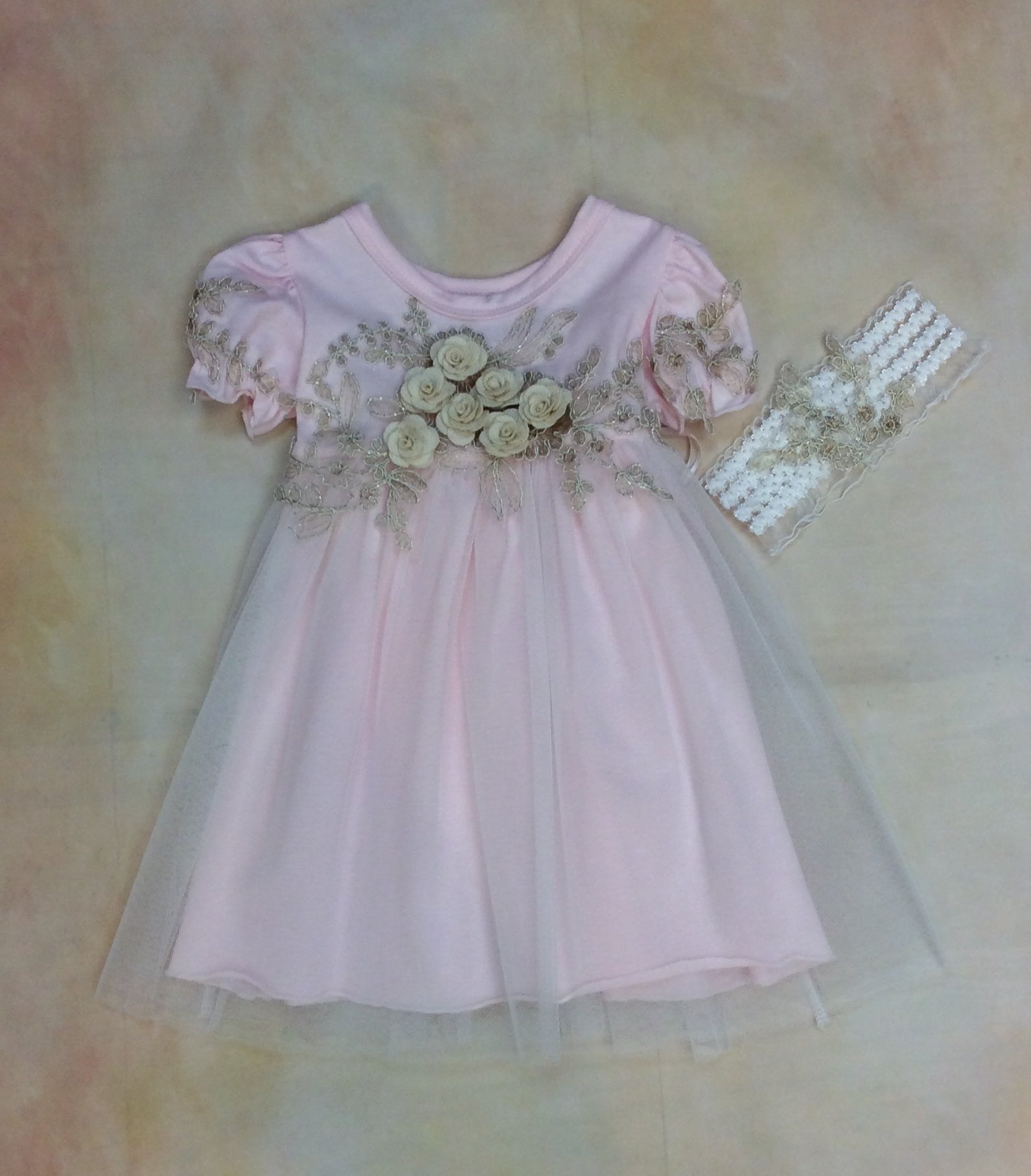 Baby Girl Layette Dress w/matching headband-Nenes Lullaby Boutique Inc-Nenes Lullaby Boutique Inc