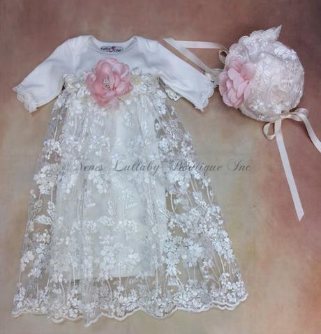 Mya Baby Girl Lace Take home gown with matching Bonnet Set by Katie Rose-Katie Rose-Nenes Lullaby Boutique Inc