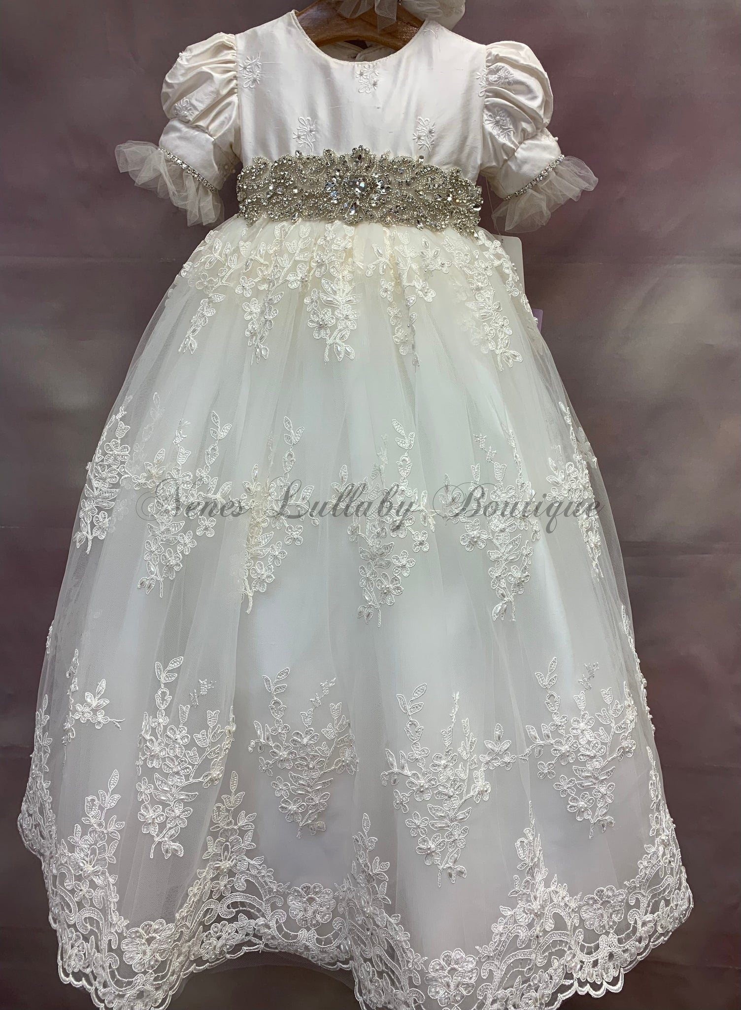 Christening Gown - Floral Lace with Cap Sleeves– Lilys Attic