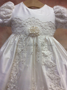 PB_Carmela Girls Diamond White Silk Christening Gown-Piccolo Bacio Christening-Nenes Lullaby Boutique Inc