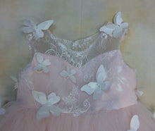 Load image into Gallery viewer, PDY2087024 Girls Lace satin &amp; tulle party birthday dress with butterfly accent with pearl-Princess Daliana-Nenes Lullaby Boutique Inc