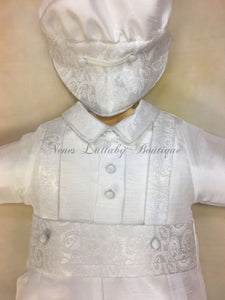 Renzo_sk_ss_kn Boy White Silk Christening outfit short sleeve, knicker pant matching newsboy cap-Piccolo Bacio Christening-Nenes Lullaby Boutique Inc