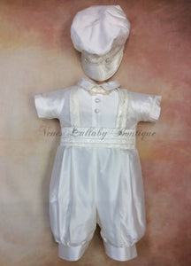 Lorenzo_ws_kn by Piccolo Bacio boys white silk christening suit with knicker pant matching newsboy cap-Piccolo Bacio Christening-Nenes Lullaby Boutique Inc