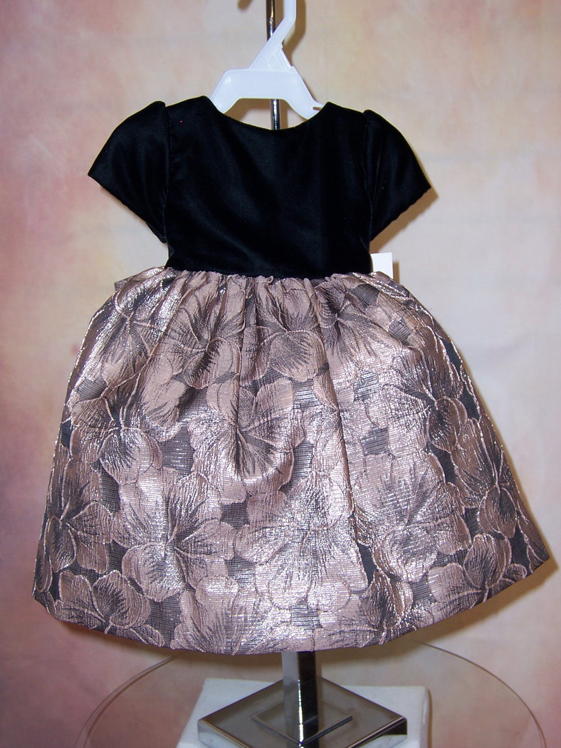 Black Velvet and Rose Gold Jacquard Holiday Dress SL5419SK-Nenes Lullaby Boutique Inc-Nenes Lullaby Boutique Inc