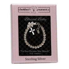 Load image into Gallery viewer, Sterling Silver Pearl Baby Girl Cross Bracelet Baptism Gift