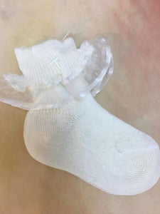 VV200C Girls anklets ruffle sock with organza trim & Cross-Nenes Lullaby Boutique Inc-Nenes Lullaby Boutique Inc
