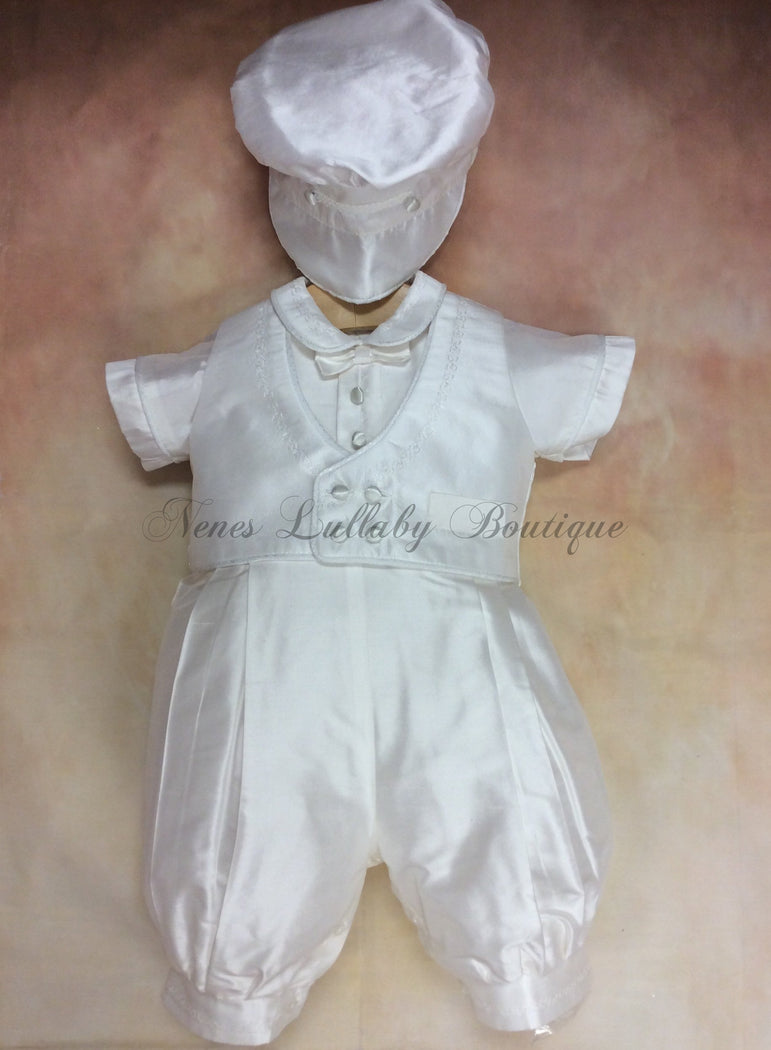 Piccolo Bacio Willie White Silk Short Sleeve and Short Pant PB_Willie_WS_SS_KN-Piccolo Bacio Christening-Nenes Lullaby Boutique Inc