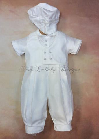 Willie_SK_SS_LP Boys Christening/ Baptism silk or shantung outfit Short Sleeve/ Long pant with rider cap - Nenes Lullaby Boutique Inc