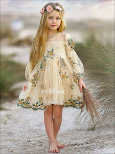 Flower Embroidered Lace Dress: Yellow / 3T