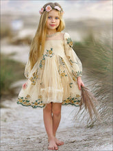 Load image into Gallery viewer, Flower Embroidered Lace Dress: Yellow / 4T