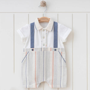 Elegant Salopet Style Natural Woven Fabric Romper: 9-12M